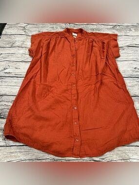 Aritzia Wilfred Free Button Up Short Sleeve Organic Cotton Dress in Rust Small